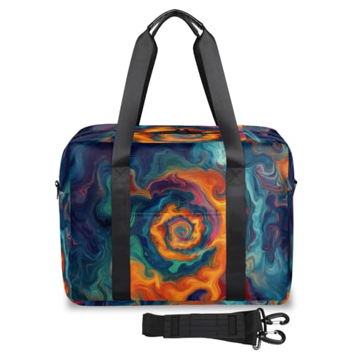 Vintage Tie Dye Travel Duffel Bag for Men Women Colorful Spiral Sports Gym Bag Waterproof Weekender Overnight Bags Foldable Carry on Backpack for Swim Yoga Fitness Workout