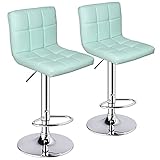 Leopard Bar Stools, Modern PU Leather Adjustable Swivel Bar Stool with Back, Set of 2 (Mint Green)