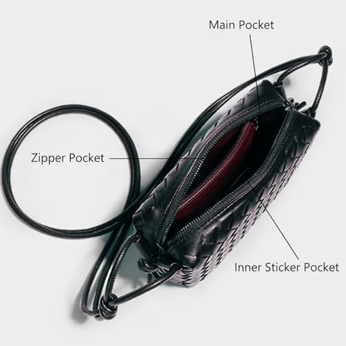 Woven Crossbody Bags For Women, Small Handmade Purse Clutch Shoulderbag Handbag Vegan Leather Zipper Closure Bags3