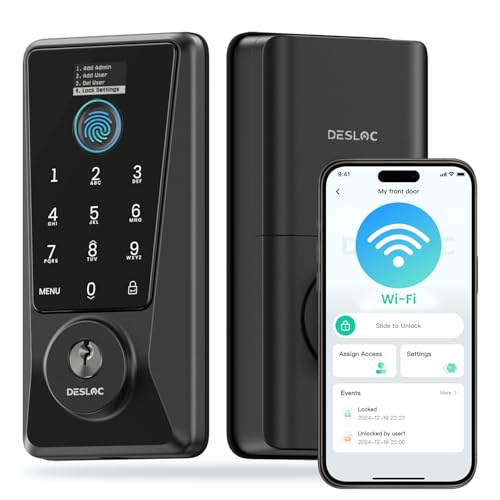 Deal: DESLOC WiFi Smart Lock D110 Plus, Built-in Wi-Fi No Hub Needed, Fingerprint Keyless Entry Door Lock, Touchscreen Keypad Deadbolt, Remote Control, Auto Lock, Anti-Peep PIN, BHMA, Compatible with Alexa