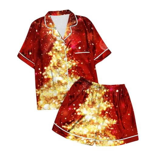 Generisch Conjunto de pijama de satén de seda para mujer, 3 piezas, ropa de dormir lujosa con encaje floral, elegante bata de baño para una comodidad reparadora, dorado, XL
