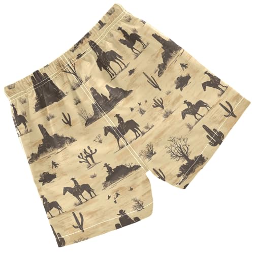 Pigsaly Boys Swim Trunks Cowboy Horses Western Wild West Brown Boys Board Shorts Swimsuit Swimwear Summer Bathing Suit 4T2