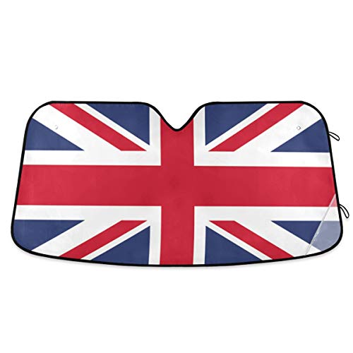 YYZZH British Flag Union Jack UK Car Windshield Sun Shade Block UV Rays Sun Visor Protector Accordion Folding Sunshade Keep Vehicle Cool&Damage Free, Easy to Use, Fits Windshields of Various Sizes
