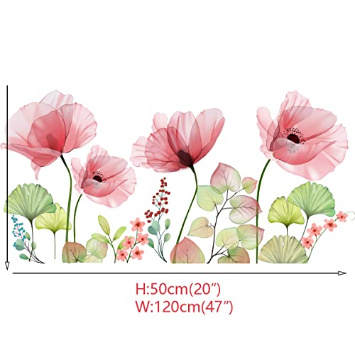 Runtoo Poppy Flowers Wall Stickers Floral Leaf Wall Art Decals Living Room Bedroom Nursery Wall Decor, Red Poppies - Image 4