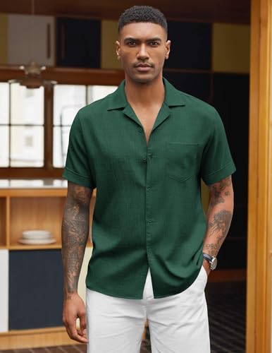 COOFANDY Mens Casual Short Sleeve Button Down Shirts Cuban Linen Textured Shirt Summer Beach Wear3