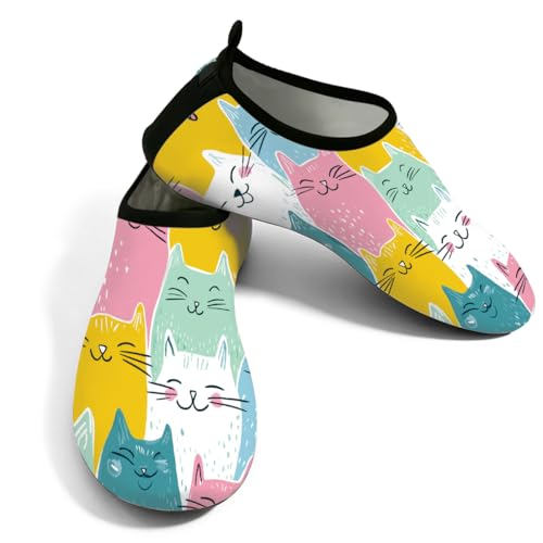 Zapatos de agua para mujeres y hombres, coloridos gatos sonrientes, zapatos de playa, calcetines de natación de secado rápido, Coloridos gatos sonrientes, 37.5/38.5 EU