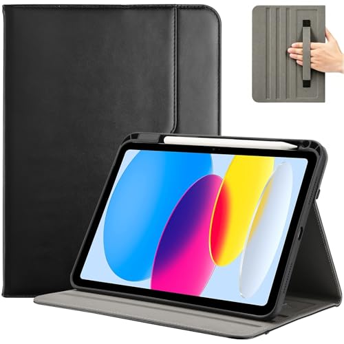 ProCase for iPad A16 11th Generation 11 2025/iPad 10th Generation 10.9 2022 with Pencil Holder iPad 11/10 PU Leather Case Business Stand Cover Smart Folio with Hand Strap Front Pocket -Black
