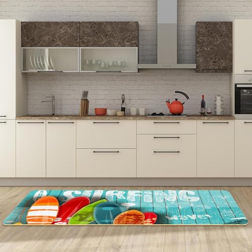 Tapis de cuisine absorbant style surf antidérapant et lavable | Lot de 2 - 3
