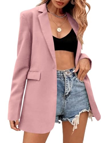 Febriajuce Women's Casual Long Sleeve Lapel Oversized Button Work Office