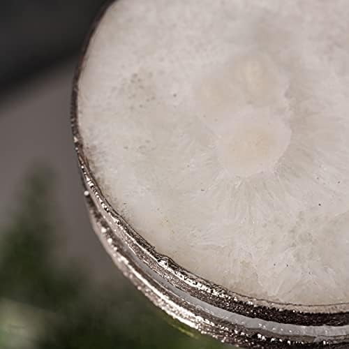 Nikita By Niki Agate Crystal Coasters - White Natural Geode Crystal Coaster Set with Metallic Edge - New Home Gifts for Couple - Housewarming Gifts - Stone Coaster Set of 2 - Gift Box (Gold)