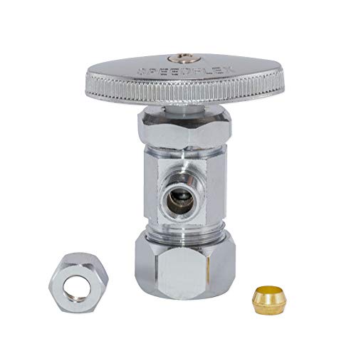 Image of Eastman 1 /4 Inch OD Compression x 5 /8 Inch OD Compression Multi-Turn Angle Stop Valve, Brass Plumbing Fitting, Chrome, 04344LF