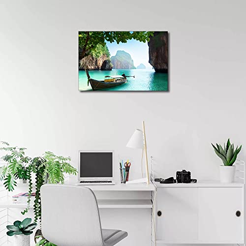 Canvas Wall Art Phuket Thailand Modern Artwork Beach Boat Wallpaper Natural Landscape Painting Prints for Living Room Bathroom Office Home Decorations 16x24inch (40x60cm) - Image 4