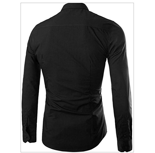 Camisas sociais masculinas simples e elegantes de manga comprida cor lisa, Preto, US/EU M (Asian XXL