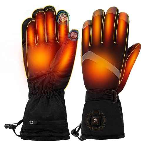 Auniq uppvärmda handskar för män kvinnor,5000MAh elektriskt uppladdningsbart batteri uppvärmda handskar med pekskärm,vattentäta vindtäta justerbara handskar för motorcykel skidåkning snowboard cykling