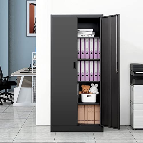 Wanfu Metal Storage Cabinet With Locking Doors And Adjustable Shelves, 71” Tall Steel Storage Cabinets For Garage, Home Office, Pantry(Black) #TOP4
