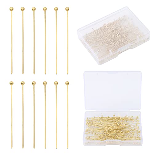 Dadifen 14K Brass Gold Head Ball Pins 150 Pcs Head Pins For Jewelry Making 1.57 Inch(40Mm) 22 Gauge Straight Head Pins Jewelry Making Supplies Craft Earring Bracelet Necklace #TOP13
