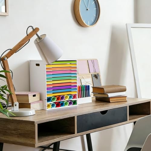 Image of SONGWAY 12x12 Paper Storage Organizer - 15 Tier Desk File Organizer with Adjustable Shelves, Letter Mail Tray, 12x12 Stackable Scrapbook Paper Storage Cube for Home Office Classroom