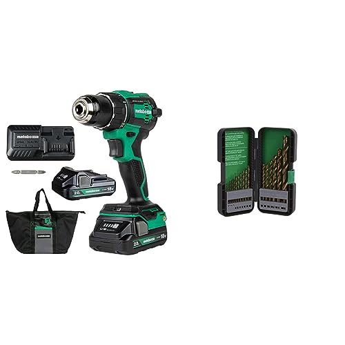 Image of Bundle of Metabo HPT 18V MultiVolt Cordless Driver Drill Kit | DS18DEX + Metabo HPT Drill Bit Set, 17 Piece, Gold Oxide, Twist | 115136M