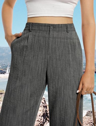 Image of Feiersi Womens Casual Wide Leg Pants High Waisted Button Down Straight Long Trousers Palazzo Pants