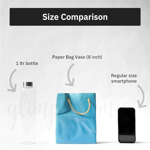 Image of Glimpse Homes Crinkled Paper Bag Vase | Ceramic Flower Vase | Living Room Decor | 8 inch (Korean Blue)