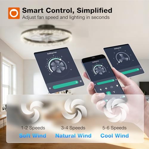 Image of addlon 2 Pack Ceiling Fans with Lights and Remote, 20'' Low Profile Ceiling Fans, 3000-6000K Dimmable Modern Flush Mount LED Fan Light, Fandelier Ceiling Fan for Bedroom, Kitchen, Living Room