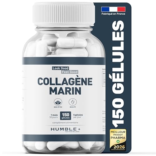 Gélules Collagene Marin Ultra-Concentrées - 150 Capsules - 2,5 g de Tripeptides Hydrolysés pour une Meilleure Santé de la Peau - 5 Capsules/Jour - Fabriqué en France
