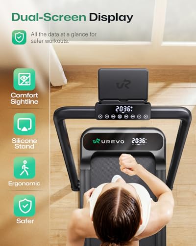 Image of UREVO Smart Treadmill with 9% Auto Incline, Hiking and Running Walking Pad Treadmills for Home Office, Treadmill with APP, AI Powered Music Course, HIIT Programs Synced to Scenic Route, One-Click Mute