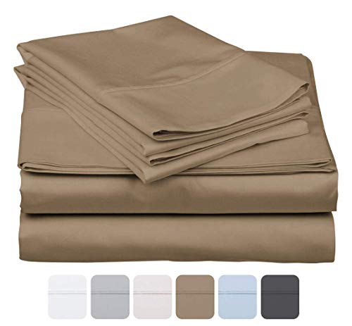 Image of 600 Thread Count 100% Long Staple Soft Cotton, 4 Piece Sheets Set, King Size,Smooth & Soft Sateen Weave, Luxury Hotel Collection Bedding, Taupe Solid