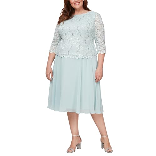Image of Alex Evenings Women's Tea Length Embroidered Bodice Mother of The Bride Gown, Wedding Guest Dress