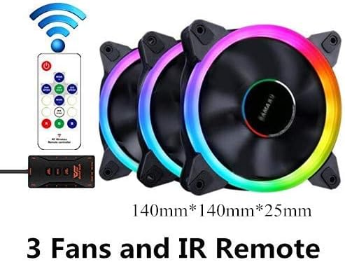 3 Pack Computer Case PC Fans RGB PWM LED Case Fan Adjustable Color Quiet High Airflow CPU Cooling Fans and Radiator Silent Intelligent Control (120mm/140mm/200mm) (140mm)