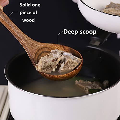 Vandroop Wooden Ladle For Cooking, Long Handle Ladle Utensils For Soup, Handmade For Kitchen Cookware, Teak Wooden Serving Spoon 10.5 Inch, Natural, Nonstick & Sustainable #TOP2