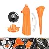 9 Crankcase Oil Fill Drip Free Oil Filter Primary Case Oil Fill Funnel Set with Oil Filter Wrench Fit for Harley Orange 4 Pcs