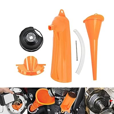 9 Crankcase Oil Fill Drip Free Oil Filter Primary Case Oil Fill Funnel Set with Oil Filter Wrench Fit for Harley Orange 4 Pcs