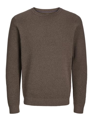 JACK & JONES Jprblunoah Knit Crew Neck BF Pull en Tricot, Noyer/détail : torsadé/Structure placée, M Homme