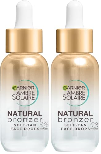 Image of Garnier Ambre Solaire Fake Tan, Tanning Drops, Natural Bronzer Self Tan Drops for Face, with Hyaluronic Acid & Coconut Water, Gradual & Natural Looking Tan, Vegan Formula 30ml (Pack of 2)