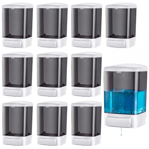 Image of Hushee 10 Pcs Wall Mounted Soap Dispenser,33.8 Oz 1000 Ml,Black | Manual Press, 1000ml 33.8oz Capacity Clear Window, For Restaurant Bathroom Kitchen Hotel, Liquid Soap Shampoo Dispenser
