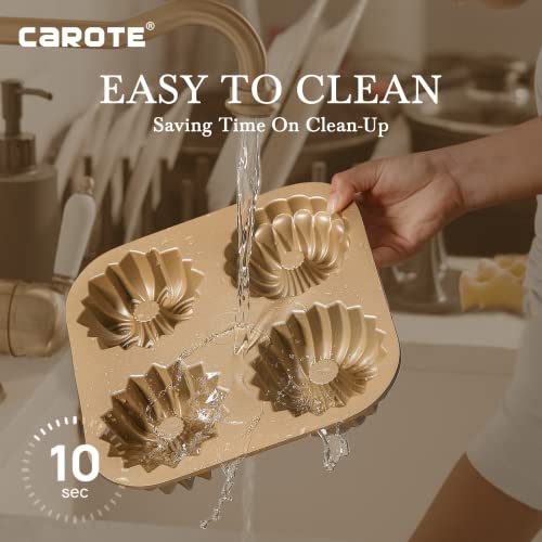 Carote Non-Stick Cake Pan, Mini Bundt Pan, Fluted Cake Pans For Baking, Heavy Duty Die Cast Aluminum Tube Pan Baking Mold For Easy Release (4-In-1) #TOP4