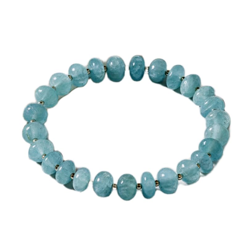 Bracelet aigue-marine naturelle lisse contre les irritations bijou fait main LKBEADS