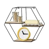 [en.casa] Estante de Pared con 3 Capas de Almacenamiento 40 x 12 x 35 cm Estantería Hexagonal Diseño Moderno Negro y Madera