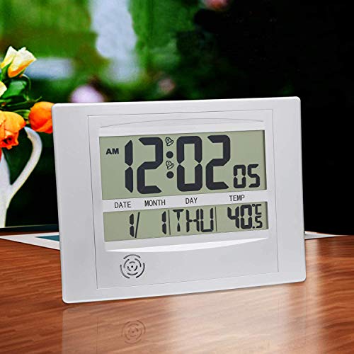 HeQiao Silent Desk Clocks Digital Wall Clock Simple Large LCD Alarm Clock with Temperature Calendar for Home Office (Silver) - Thumbnail 5