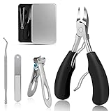 Thick Toenail Clippers Set For Ingrown Nails - 4 In 1 Professional Nail Clipper Heavy Duty Fingernail Big Toenail Trimmer With Nail File For Men Seniors (BLACK)