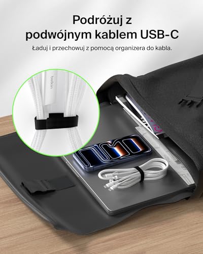Belkin BoostCharge Pro Kabel Ładujący USB-C na USB-C 2 w 1 140 W, Podwójny Kabel w Oplocie do Szybkiego Ładowania z Funkcją Współdzielenia Mocy do MacBooka, iPhone’a, iPada, Samsunga, Pixela – Biały