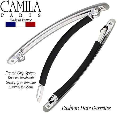 Camila Paris Cp3252 French Hair Barrette Large Gray, Long Skinny Strong Hold Grip Hair Clips For Women, Thin Rubberized Automatic Clasp No Slip Durable Styling Girls Hair Accessories, Made In France #TOP5