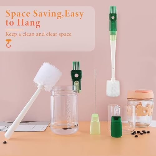 Image of 5 in 1 Bottle Cleaner Brush with 14 Inch Long Handle Washing Bottle Cleaning Brushes for Narrow Neck Water Bottles Tumblers Straws Coffee Mugs Sport Bottles Flasks and Thermos Lid Cup Brush