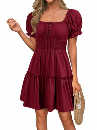 Image of Womens Babydoll Mini Dress Casual Square Neck Short Sleeve Summer Dresses