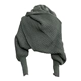 Knit Shawl Wrap for Women - Ladies Fringe Knitted Poncho Cardigan Cape - Winter Autumn Warm Scarf Shawl with Sleeves (Dark Gray)