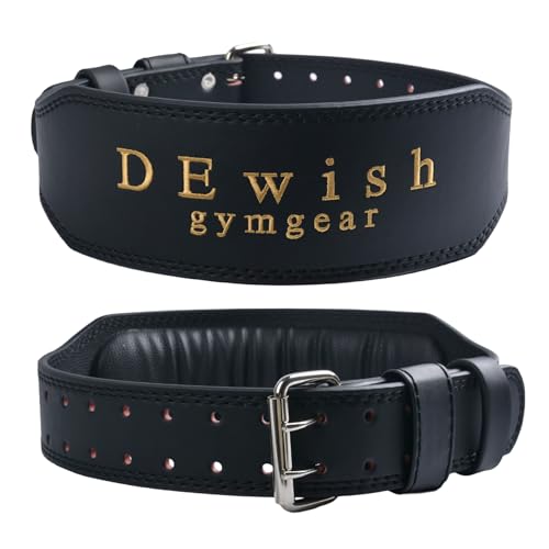 Leather Weightlifting Belt, 10 Adjustable Holes, 4”Width, Double Prong Power Belt for Gym Bodybuilding, weightlifting, powerlifting, squats and deadlifts (4-Inch Black, 23"-27")