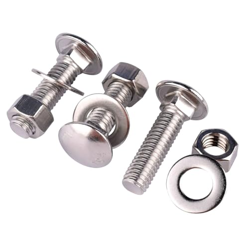 Image of 10 Sets 1 /4-20 x 2-1 /2 inch Carriage Bolts Screws Round Head Square Neck and Hex Nuts, Flat Washers 304 Stainless Steel 18-8 Full Thread, Silver