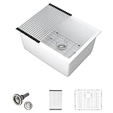 Lofeyo 24 Inch Granite Composite Kitchen Sink White, 12' Deep Laundry Room Sink Undermount Single Bowl Quartz Stone Good Look Farmhouse Style, LOF-LKU0115-FF