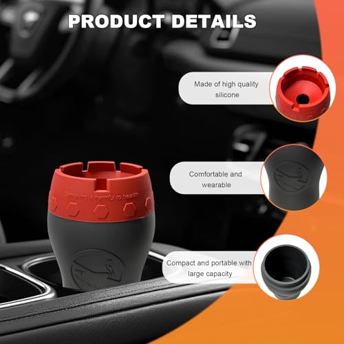 Image of Car Silicone Ashtray, Smokeless Drop-Proof Auto Ash Tray for Cup Holder, Windproof Portable Vehicle Cigarette Ash Tray for Home Outside Office, Interior Car Accessories (Red)